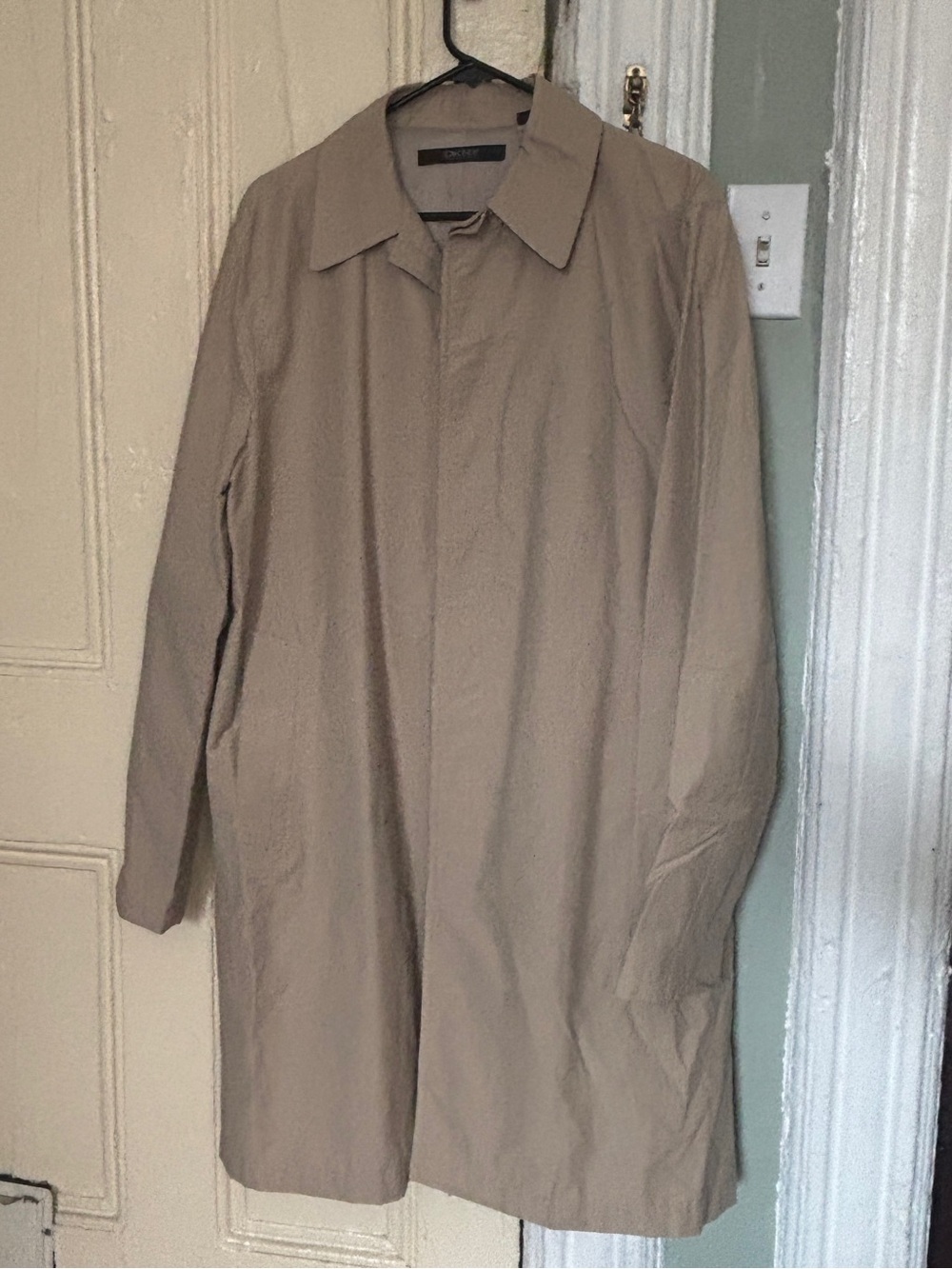 DKNY Beige Men's Trench Coat - Classic Single-Breasted Overcoat